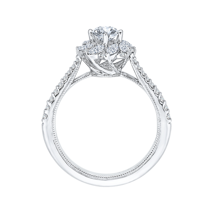 Diamond Floral Halo Engagement Ring in 14K White Gold