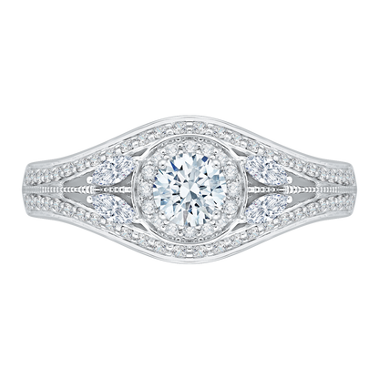 Split Shank Round Diamond Halo Engagement Ring in 14K White Gold