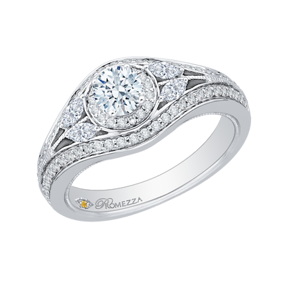 Split Shank Round Diamond Halo Engagement Ring in 14K White Gold