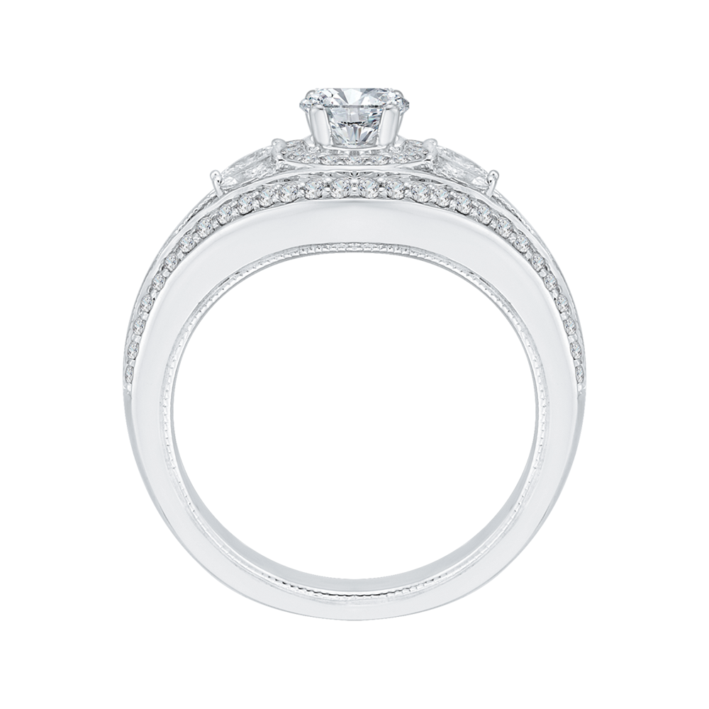 Split Shank Round Diamond Halo Engagement Ring in 14K White Gold