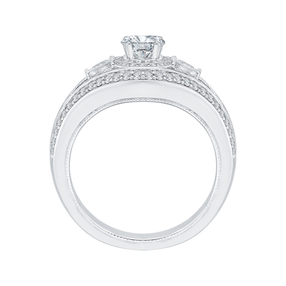 Split Shank Round Diamond Halo Engagement Ring in 14K White Gold