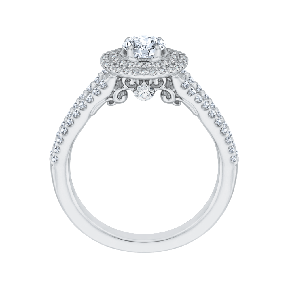 Round Diamond Double Halo Engagement Ring with Spit Shank in 14K White Gold