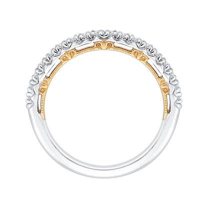 Round Diamond Half-Eternity Wedding Band in 14K Two Tone Gold
