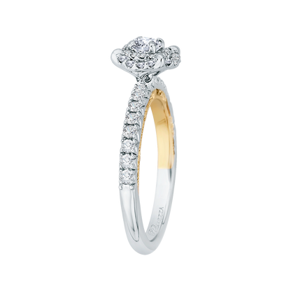 Round Diamond Double Halo Engagement Ring in 14K Two Tone Gold