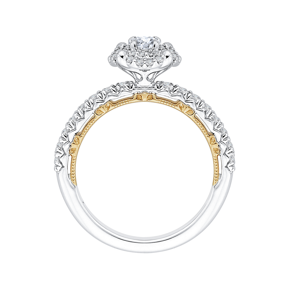 Round Diamond Double Halo Engagement Ring in 14K Two Tone Gold