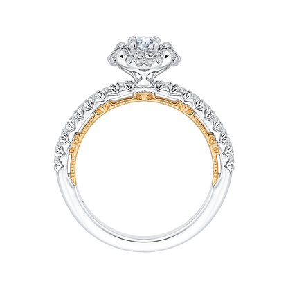 Round Diamond Double Halo Engagement Ring in 14K Two Tone Gold