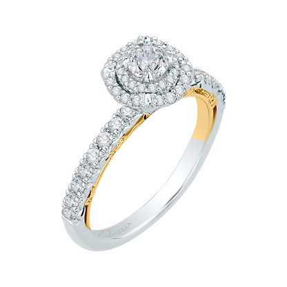 Round Diamond Double Halo Engagement Ring in 14K Two Tone Gold