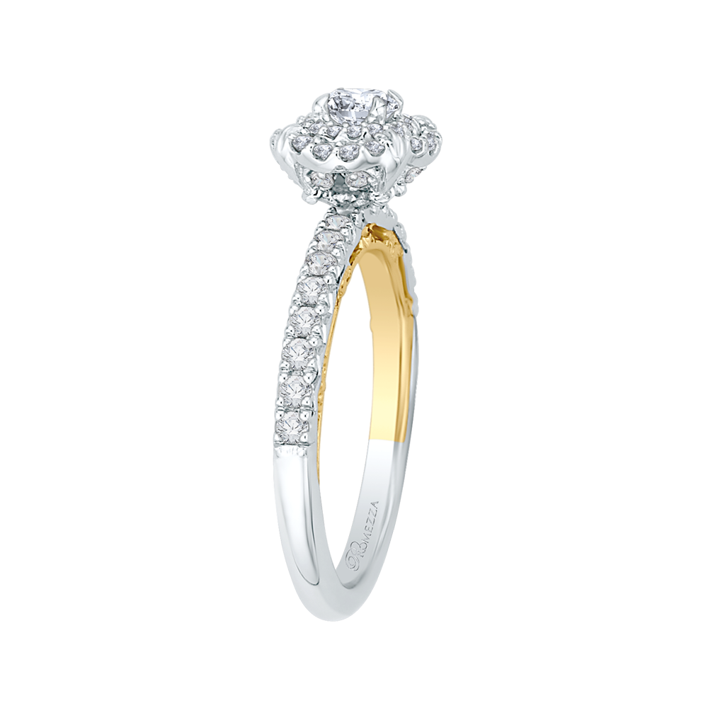 Round Diamond Double Halo Engagement Ring in 14K Two Tone Gold