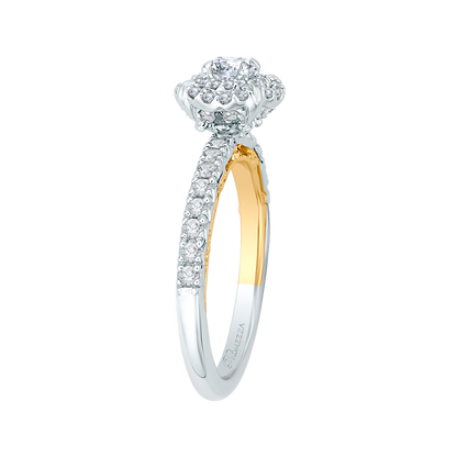 Round Diamond Double Halo Engagement Ring in 14K Two Tone Gold