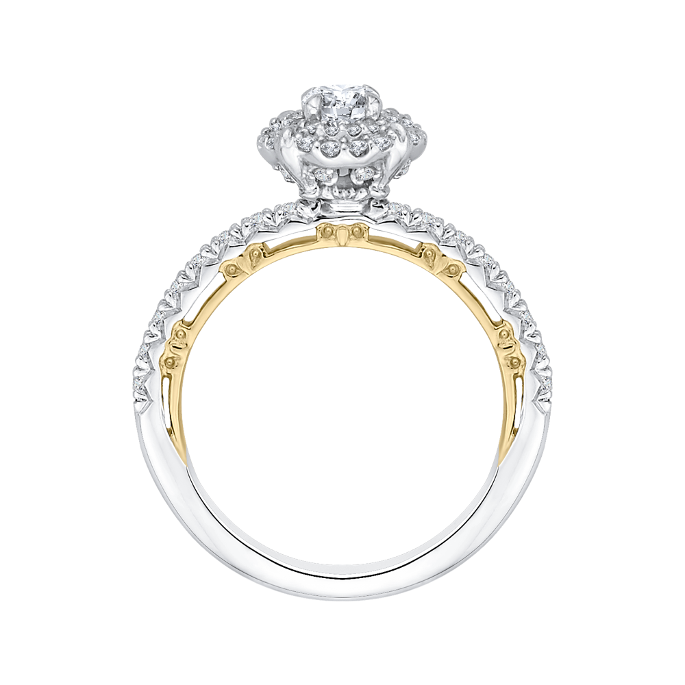 Round Diamond Double Halo Engagement Ring in 14K Two Tone Gold