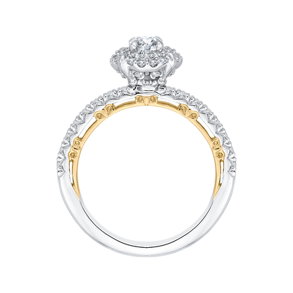 Round Diamond Double Halo Engagement Ring in 14K Two Tone Gold