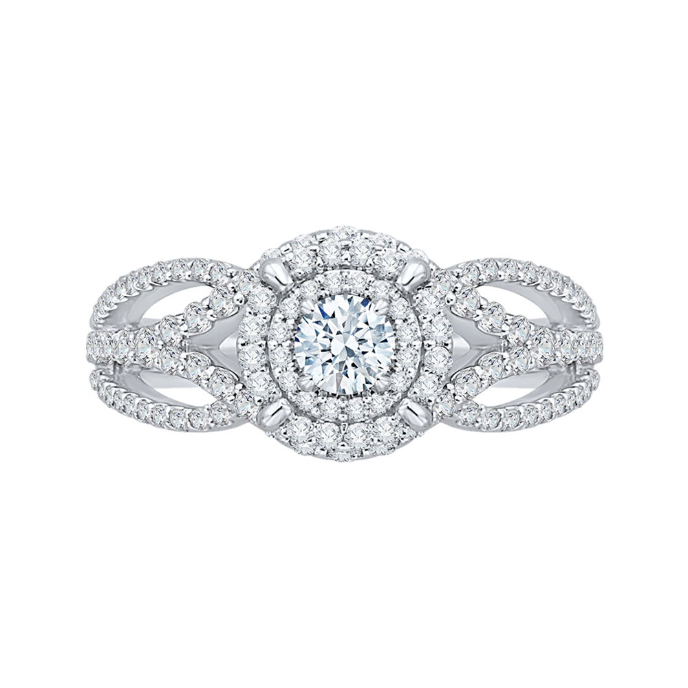 Round Diamond Double Halo Engagement Ring in 14K White Gold