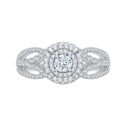 Round Diamond Double Halo Engagement Ring in 14K White Gold