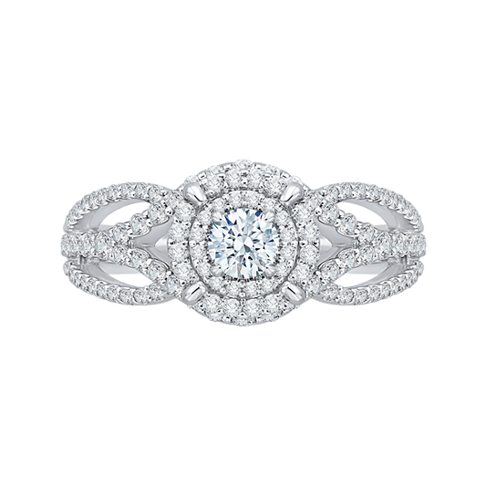 Round Diamond Double Halo Engagement Ring in 14K White Gold