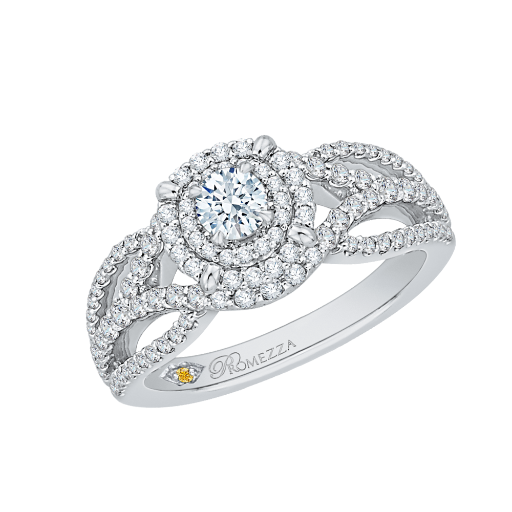 Round Diamond Double Halo Engagement Ring in 14K White Gold