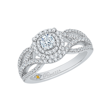 Round Diamond Double Halo Engagement Ring in 14K White Gold