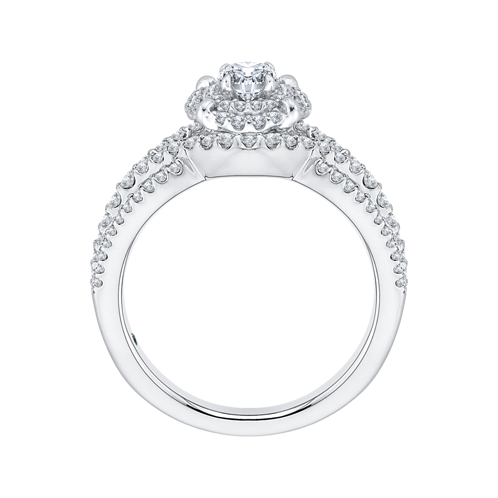 Round Diamond Double Halo Engagement Ring in 14K White Gold