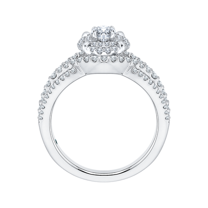 Round Diamond Double Halo Engagement Ring in 14K White Gold