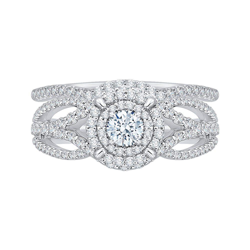 Round Diamond Double Halo Engagement Ring in 14K White Gold