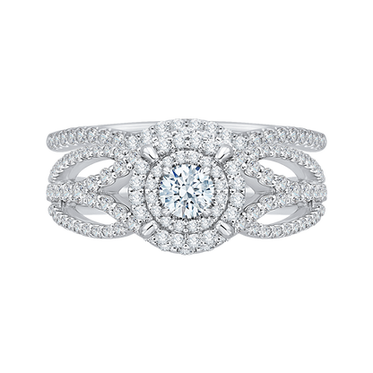 Round Diamond Double Halo Engagement Ring in 14K White Gold