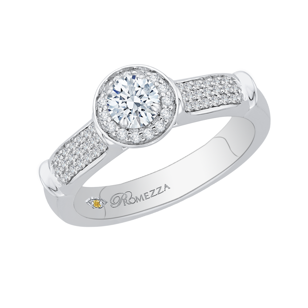 Round Diamond Halo Engagement Ring in 14K White Gold