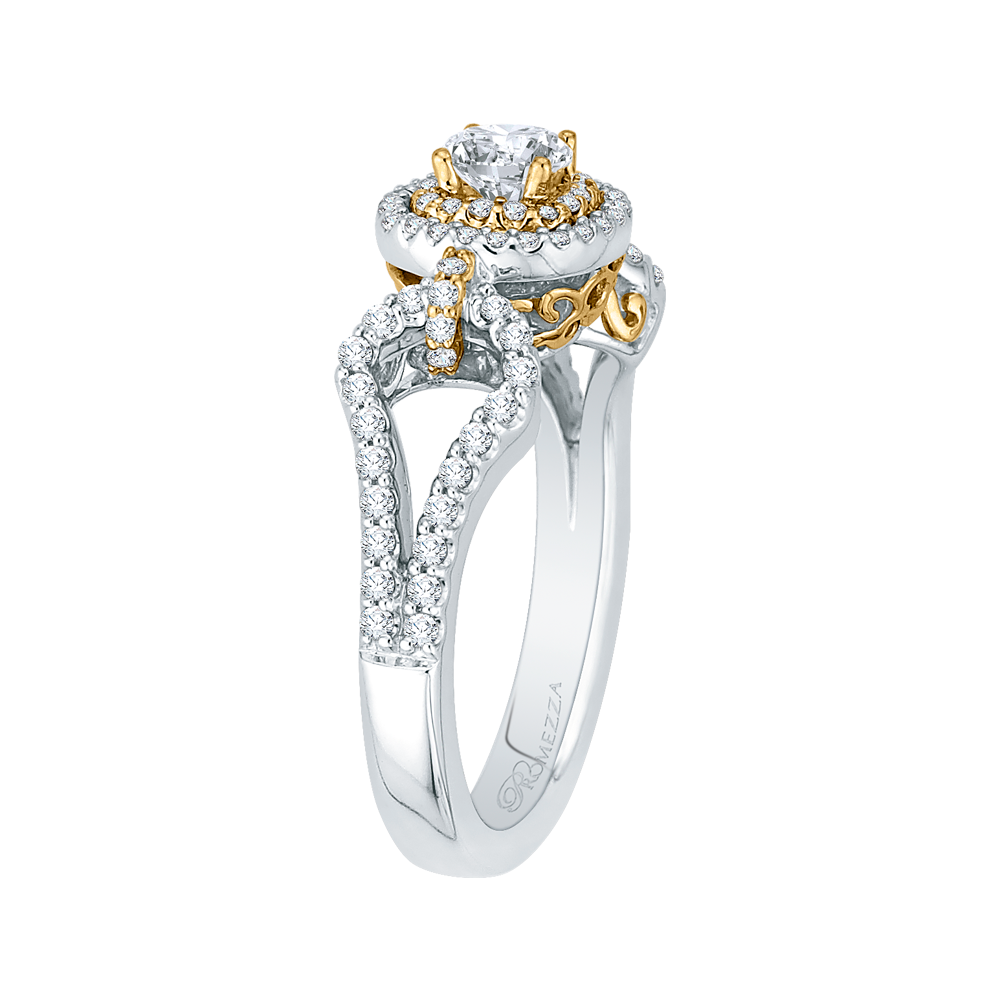 Split Shank Round Diamond Double Halo Engagement Ring in 14K Two Tone Gold