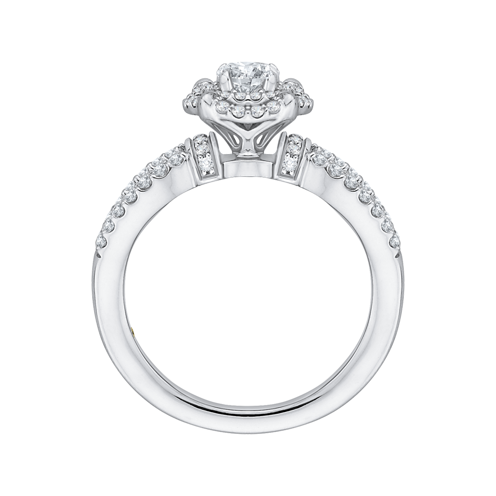 Split Shank Round Diamond Double Halo Engagement Ring in 14K White Gold