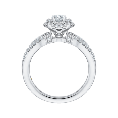 Split Shank Round Diamond Double Halo Engagement Ring in 14K White Gold