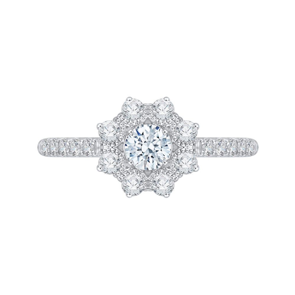 Diamond Floral Halo Engagement Ring in 14K White Gold