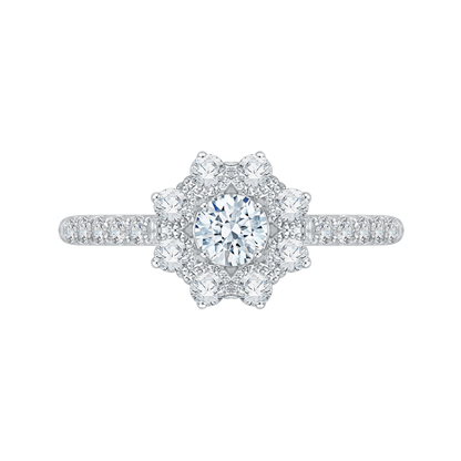 Diamond Floral Halo Engagement Ring in 14K White Gold