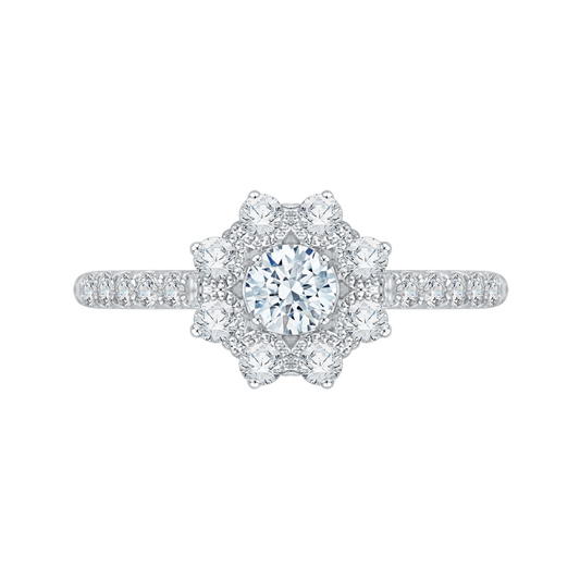 Diamond Floral Halo Engagement Ring in 14K White Gold