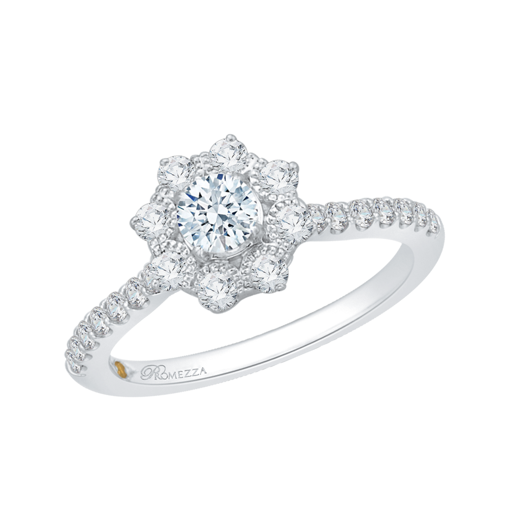 Diamond Floral Halo Engagement Ring in 14K White Gold