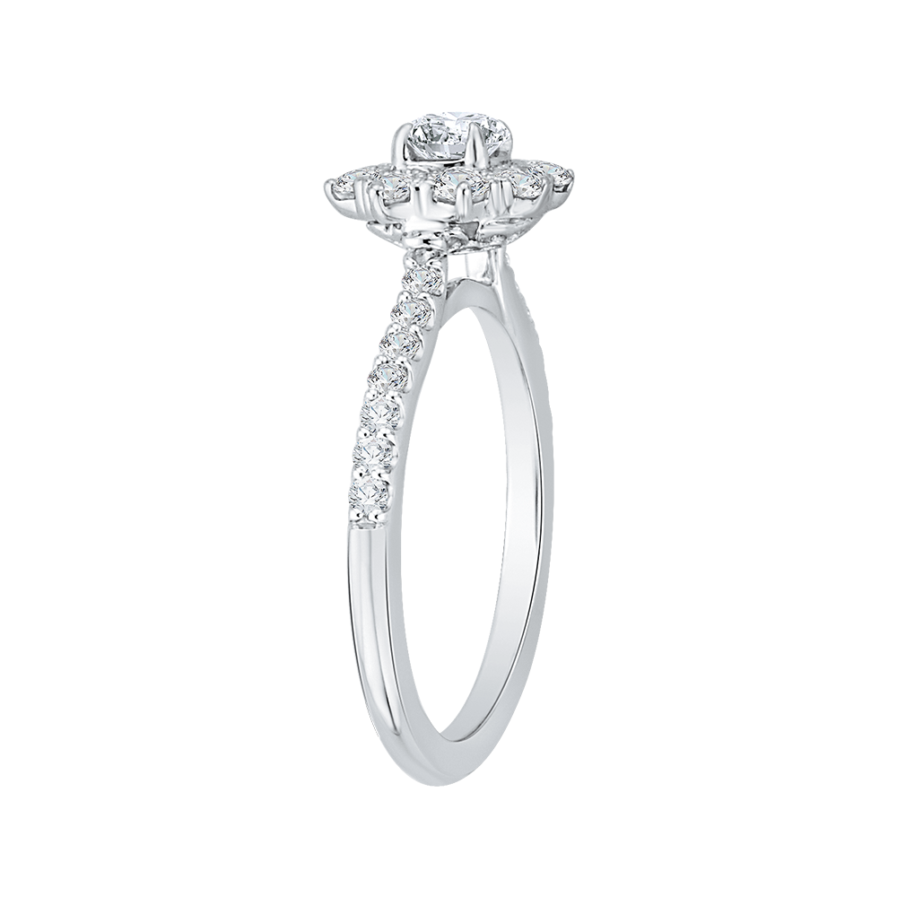 Diamond Floral Halo Engagement Ring in 14K White Gold