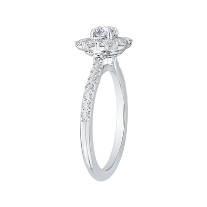 Diamond Floral Halo Engagement Ring in 14K White Gold