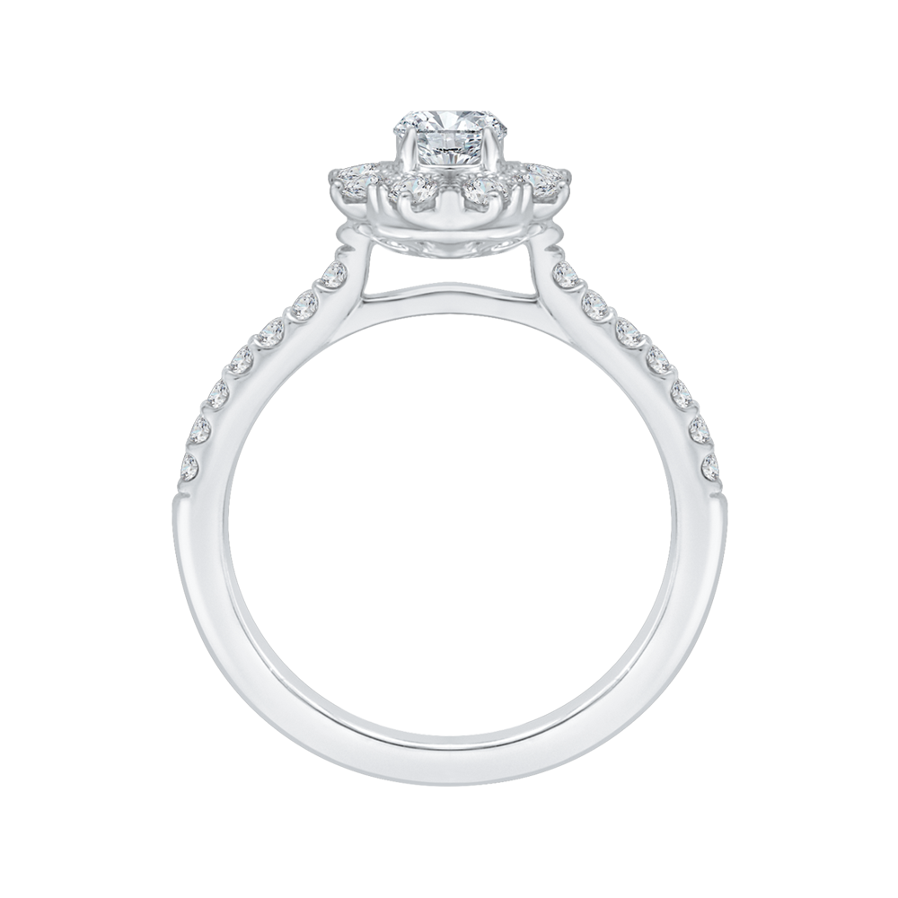 Diamond Floral Halo Engagement Ring in 14K White Gold