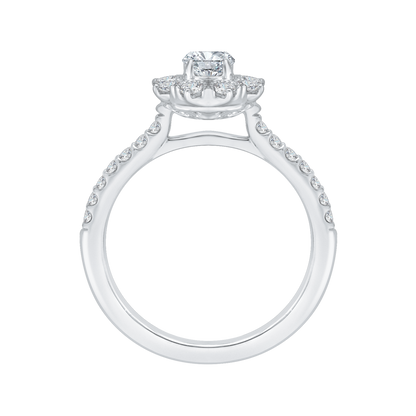 Diamond Floral Halo Engagement Ring in 14K White Gold