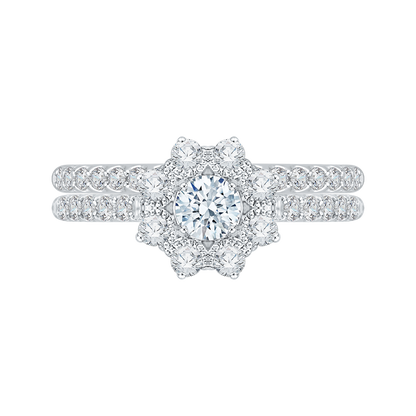 Diamond Floral Halo Engagement Ring in 14K White Gold