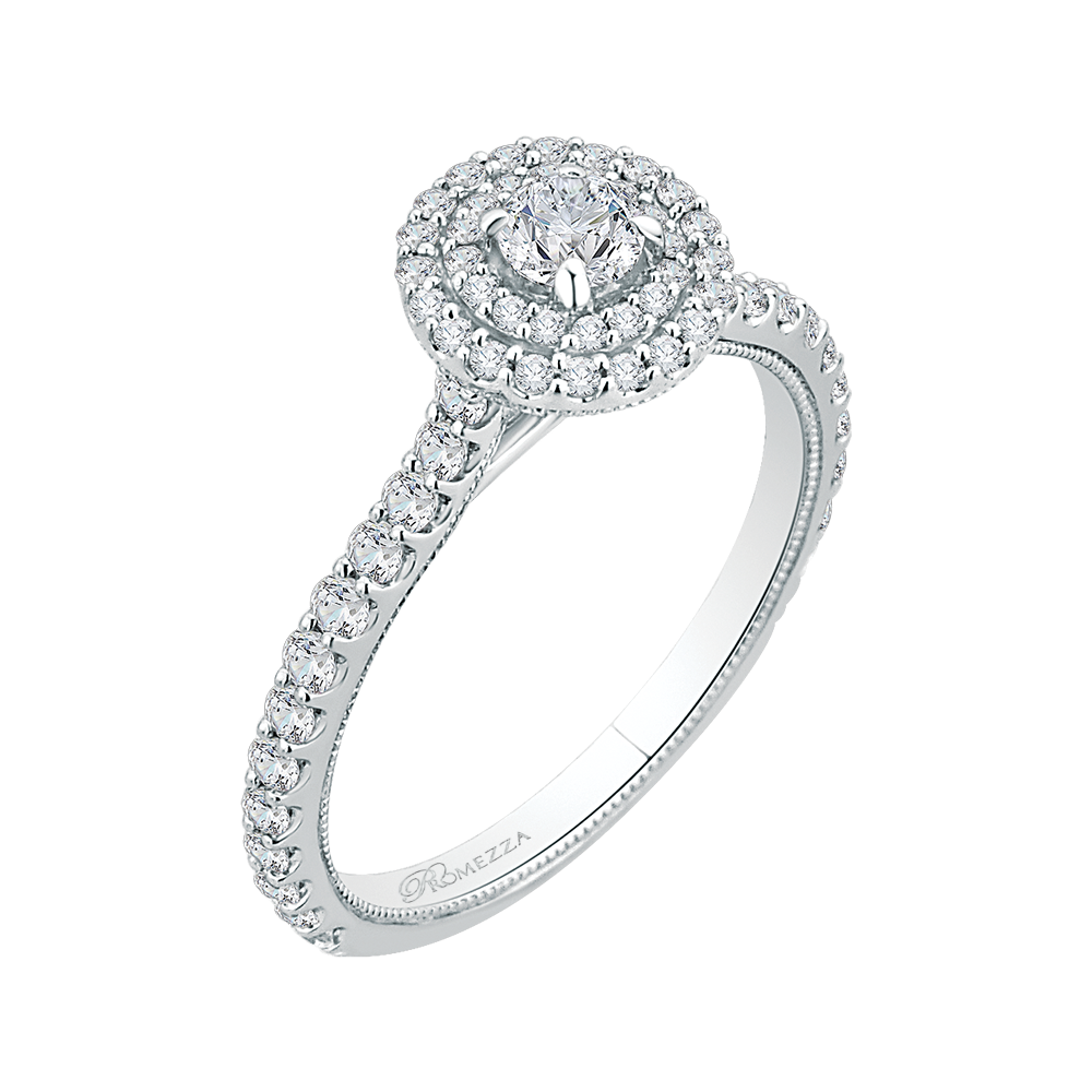 Round Diamond Double Halo Engagement Ring in 14K White Gold