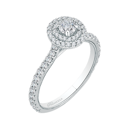 Round Diamond Double Halo Engagement Ring in 14K White Gold