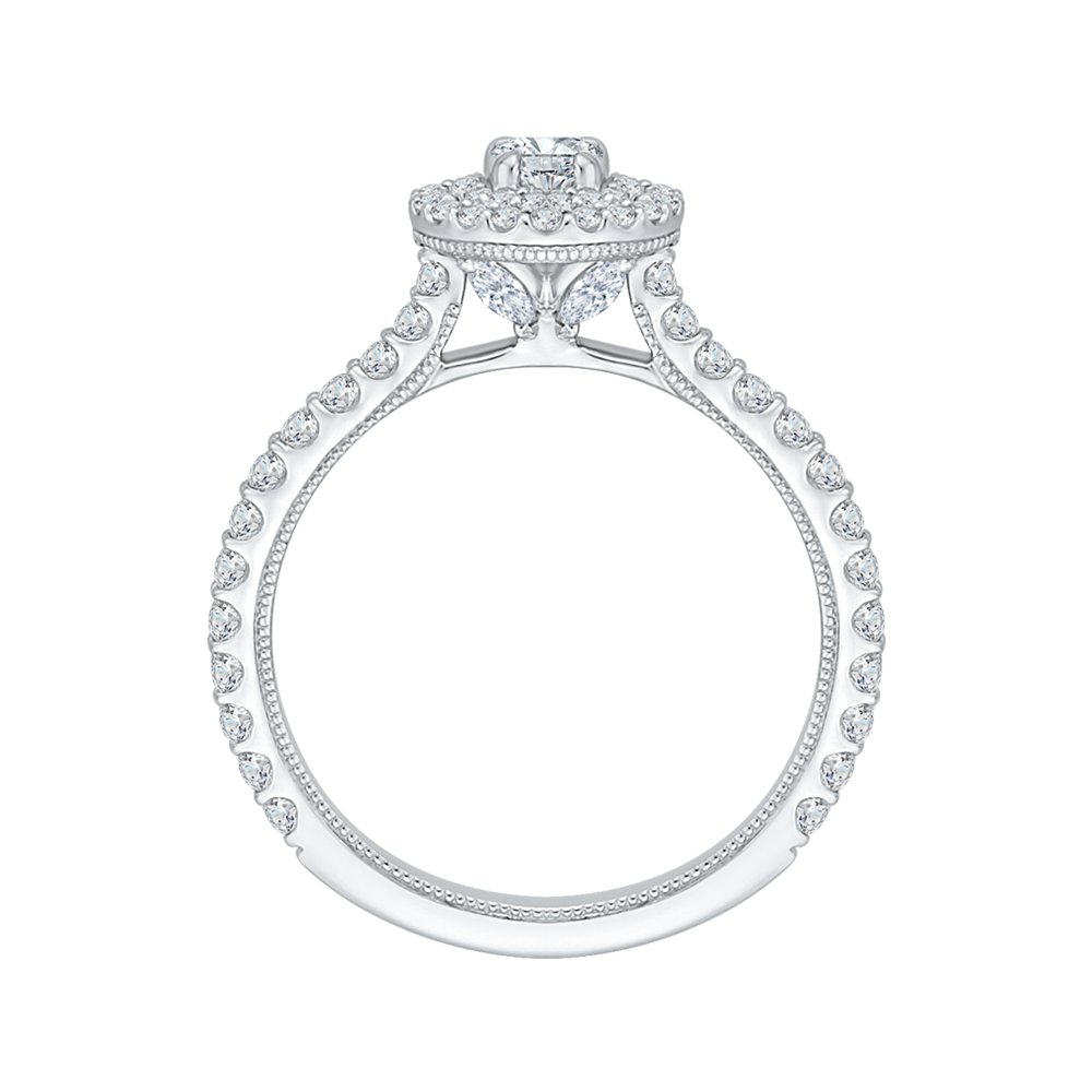 Round Diamond Double Halo Engagement Ring in 14K White Gold