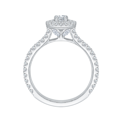 Round Diamond Double Halo Engagement Ring in 14K White Gold