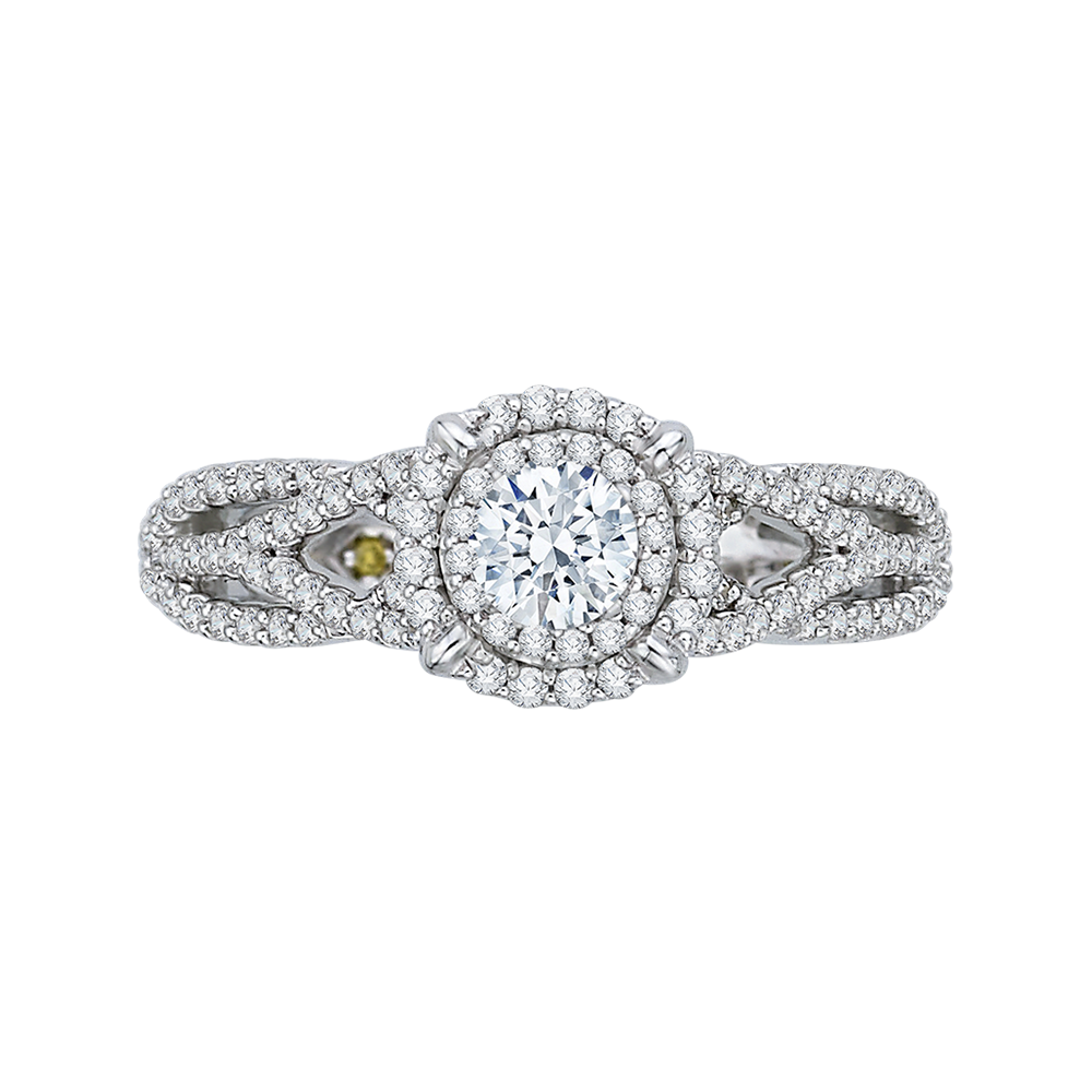 Split Shank Round Diamond Halo Engagement Ring in 14K White Gold