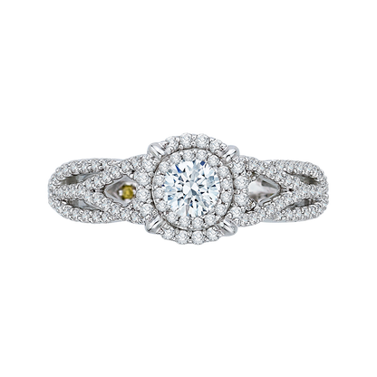 Split Shank Round Diamond Halo Engagement Ring in 14K White Gold