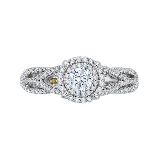 Split Shank Round Diamond Halo Engagement Ring in 14K White Gold