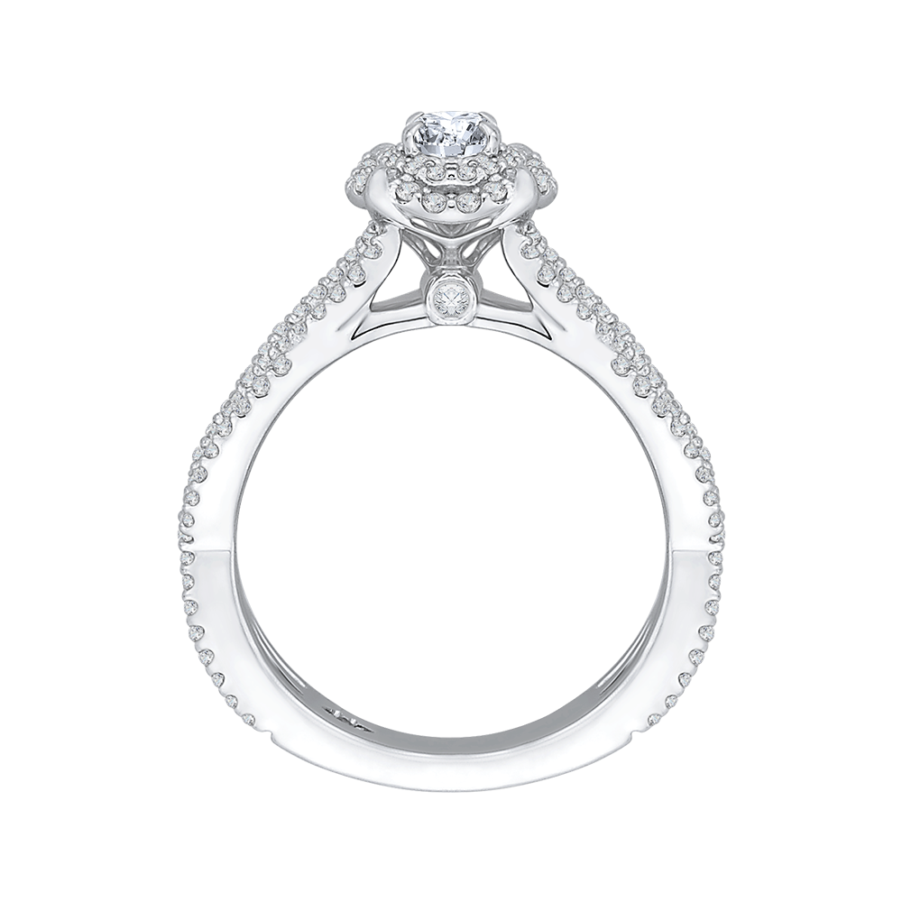 Split Shank Round Diamond Halo Engagement Ring in 14K White Gold