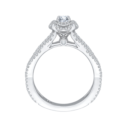 Split Shank Round Diamond Halo Engagement Ring in 14K White Gold