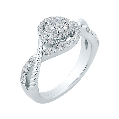 Round Diamond Criss-Cross Halo Engagement Ring in 14K White Gold