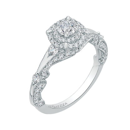 Round Diamond Double Halo Vintage Engagement Ring in 14K White Gold