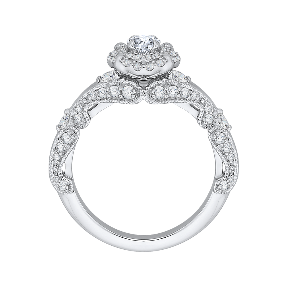 Round Diamond Double Halo Vintage Engagement Ring in 14K White Gold