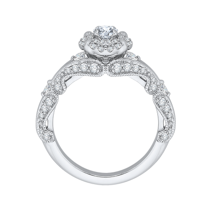 Round Diamond Double Halo Vintage Engagement Ring in 14K White Gold